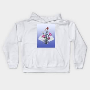 Watercolor pink peony ikebana with an oriental fan Kids Hoodie